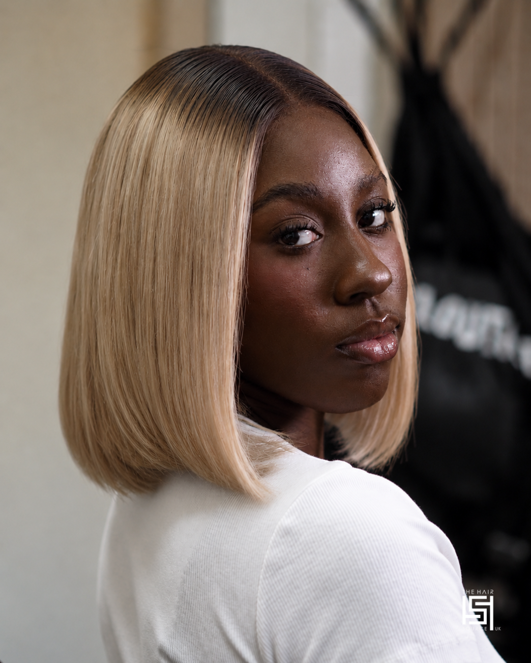 Soléne | Bob Wig in Blonde 613 with Brown Root Melt - 5x5 Swiss Lace Closure Wig 10"
