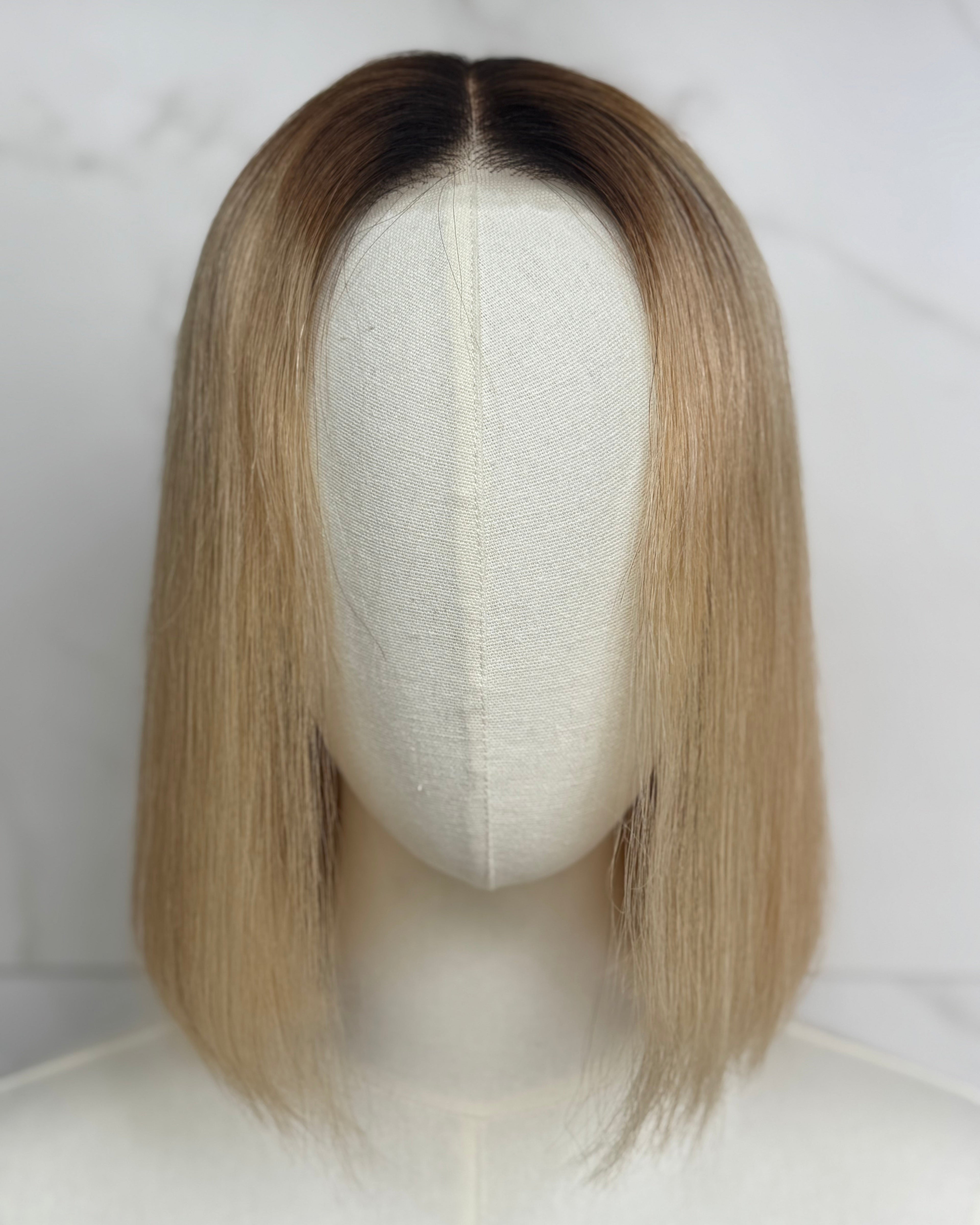 The Soléne Blonde Bob Wig | Blonde 613 Brown Root Melt 5x5 Swiss Lace Closure Wig